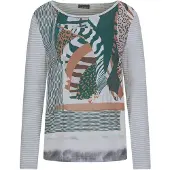 Goldner Kurzgröße: Langarm Satinshirt mit Allover-Print in graugrün / gemustert | Gr.: 22