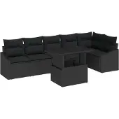 vidaXL Gartensofa-set 7 stk. Schwarz Poly-Rattan