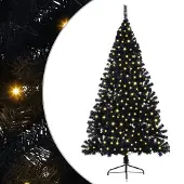 vidaXL Künstlicher vorbeleuchteter Weihnachtsbaum Schwarz 210 cm PVC