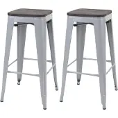 Mendler 2er-Set Barhocker HWC-A73 inkl. Holz-Sitzfläche, Barstuhl Tresenhocker, Metall Industriedesign stape