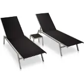 Syfax Sonnenliegen 2 Stk. mit Tisch Stahl und Textilene Schwarz
