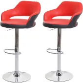 Mendler 2er-Set Barhocker HWC-F16, Barstuhl Tresenhocker Drehhocker, mit Lehne Kunstleder rot-schwarz
