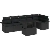 vidaXL Gartensofa-set 7 stk. Schwarz Poly-Rattan