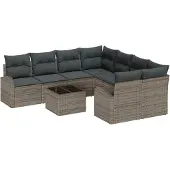 vidaXL Gartensofa-set 9 stk. Grau Poly-Rattan