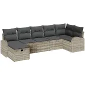 vidaXL Sofa Set mit Kissen mit Speicher Hellgrau Poly-Rattan