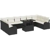 vidaXL Gartensofa-set 11 stk. Schwarz und Creme Poly-Rattan