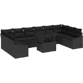 vidaXL Sofa Set 11 stk. Schwarz Poly-Rattan