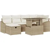 vidaXL Gartensofa-set 7 stk. Beige Poly-Rattan