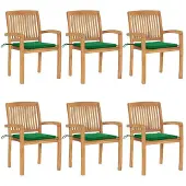 Syfax Stapelbare Gartenstühle mit Kissen 6 Stk. Massivholz Teak