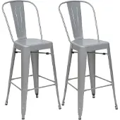 Mendler 2er-Set Barhocker HWC-A73, Barstuhl Tresenhocker mit Lehne, Metall Industriedesign grau