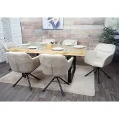 Mendler 6er-Set Esszimmerstuhl HWC-K33, Küchenstuhl Stuhl, drehbar Auto-Position, Stoff MVG Kunstleder, creme