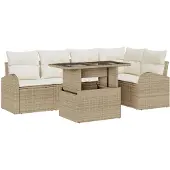 vidaXL Gartensofa-set 6 stk. Braun und Creme Poly-Rattan