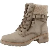 Tom Tailor Winterstiefelette , Damen, Gr. 40, beige, Lederimitat, Textil, Schuhe Winterstiefelette, Stiefelette, Winterboots mit Blockabsatz