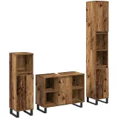 vidaXL Badezimmermöbel-Set 3 stk. Braun 30 x 30 x 180 cm Holzwerkstoff