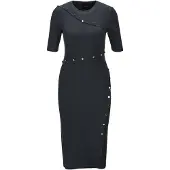 MADELEINE Strickkleid "Strickkleid Elegantes Kleid mit Zierknöpfen", Damen, Gr. 44, N-Gr, blau (nebelblau), Obermaterial: 56% Viskose CV. 44% Polyamid PA., Modern, Kleider Strickkleid, Schmuckknöpfe