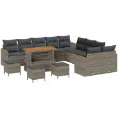 vidaXL Gartensofa-set 18 stk. 12-Sitzanzahl Grau Poly-Rattan