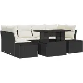 vidaXL Sofa Set 7 stk. Schwarz und Creme Poly-Rattan