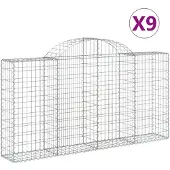 vidaXL Gabionen mit Hochbogen 9 Stk. 200x30x100/120cm Verzinktes Eisen