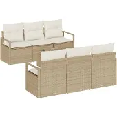 vidaXL Sofa Set 7 Stk. 6-Sitzanzahl Beige und Creme Poly Rattan