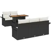 vidaXL Gartensofa-set 6 stk. Schwarz und Creme Poly-Rattan