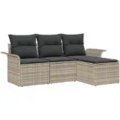 vidaXL Sofa Set 4 stk. 4-Sitzanzahl Grau Poly-Rattan