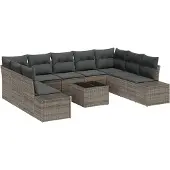 vidaXL Gartensofa-set 10 stk. Grau Poly-Rattan