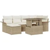 vidaXL Gartensofa-set 7 stk. Beige Poly-Rattan