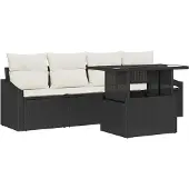 vidaXL Gartensofa-set 5 stk. Schwarz und Creme Poly-Rattan