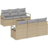 vidaXL Sofa Set 7 Stk. 6-Sitzanzahl Beige und Grau Poly Rattan