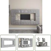 The Living Store 8-tlg. TV-Schrank-Set Betongrau Holzwerkstoff
