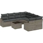 vidaXL Sofa Set 9 stk. Grau [Synthetisch]: Poly Rattan