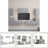 The Living Store 7-tlg. TV-Schrank-Set Betongrau Holzwerkstoff