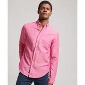 Superdry für Herren. M4010696A Studios Leinen & Bio-Baumwolle Button-Down-Kragenhemd rosa (S), Lässig, Langarm