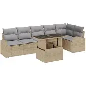 vidaXL Gartensofa-set 7 stk. Beige und Hellgrau Poly-Rattan