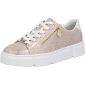 Rieker Plateausneaker , Damen, Gr. 42, rosa (roségoldfarben, weiß), Lederimitat, metallic, Schuhe Plateausneaker, Freizeitschuh, Halbschuh, Schnürschuh mit Reißverschluss