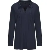 Goldner Kurzgröße: Halbarm Blusenshirt mit Hemdkragen in marine | Gr.: 24