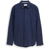 Tom Tailor Langarmhemd , Herren, Gr. S, N-Gr, blau (blau vichy check), Web, Obermaterial: 100% Baumwolle, kariert, regular fit normal, 1-Knopf-Manschette, Hemden Langarmhemd, mit Karomuster