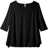 Sheego Blusenshirt "3/4-Arm-Shirt", Damen, Gr. 44/46, schwarz, 95% Viskose, 5% Elasthan, Chiffon:100% Polyester, unifarben, V-Ausschnitt, Shirts Blusenshirt