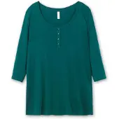 Sheego 3/4-Arm-Shirt "3/4-Arm-Shirt", Damen, Gr. 48/50, blau (petrol), 100% Baumwolle, unifarben, Rundhals, Shirts 3/4-Arm-Shirt
