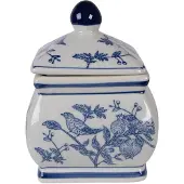 Clayre & Eef Vorratsglasdeckel 13x13x17 cm Weiß Blau Keramik