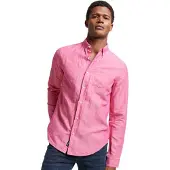 Superdry für Herren. M4010696A Studios Leinen & Bio-Baumwolle Button-Down-Kragenhemd rosa (M), Lässig, Langarm