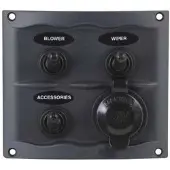 BEP Spritzwassergeschützte Schalttafel mit 3 Schaltern und Steckdose, 12 V