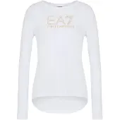 Emporio Armani für Damen. 8NTT51_TJDQZ Langärmeliges T-Shirt Evolution aus weißem Baumwoll- und Modalstretchgewebe (XS), Lässig, Baumwolle, Langarm