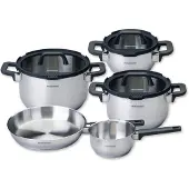 Fackelmann Topf-Set "Elmau", silber (silberfarben, schwarz), Töpfe, Topf-Set, Deckel mit Abgießfunktion