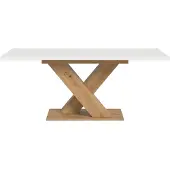 Ebuy24 Motion Esstisch X-Fuß 90x150/190cm inkl. 1 Einlegeplatte weiß, Eiche Nachbildung.