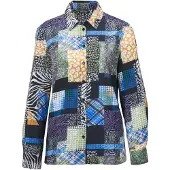 Goldner Patchworkbluse mit Allover-Druck in marine / gemustert | Gr.: 48