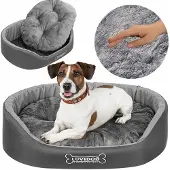 Lovedog Hundebett L 70x60cm Hundekörbchen mit Kissen Dunkelgrau