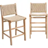 Sweeek - 2er-Set Barhocker aus Heveaholz mit Seilbespannung - Natur