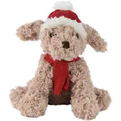 Décoris Plüsch Weihnachtskuscheltier Hund braun mit Mütze und Schal 15x10x20cm