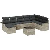 vidaXL Gartensofa-set 9 stk. Hellgrau Poly-Rattan